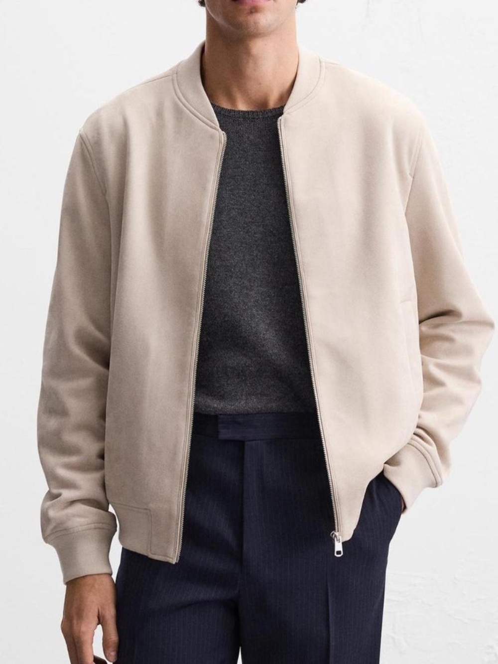 Zara Faux Suade Bomber Jacket Size Large